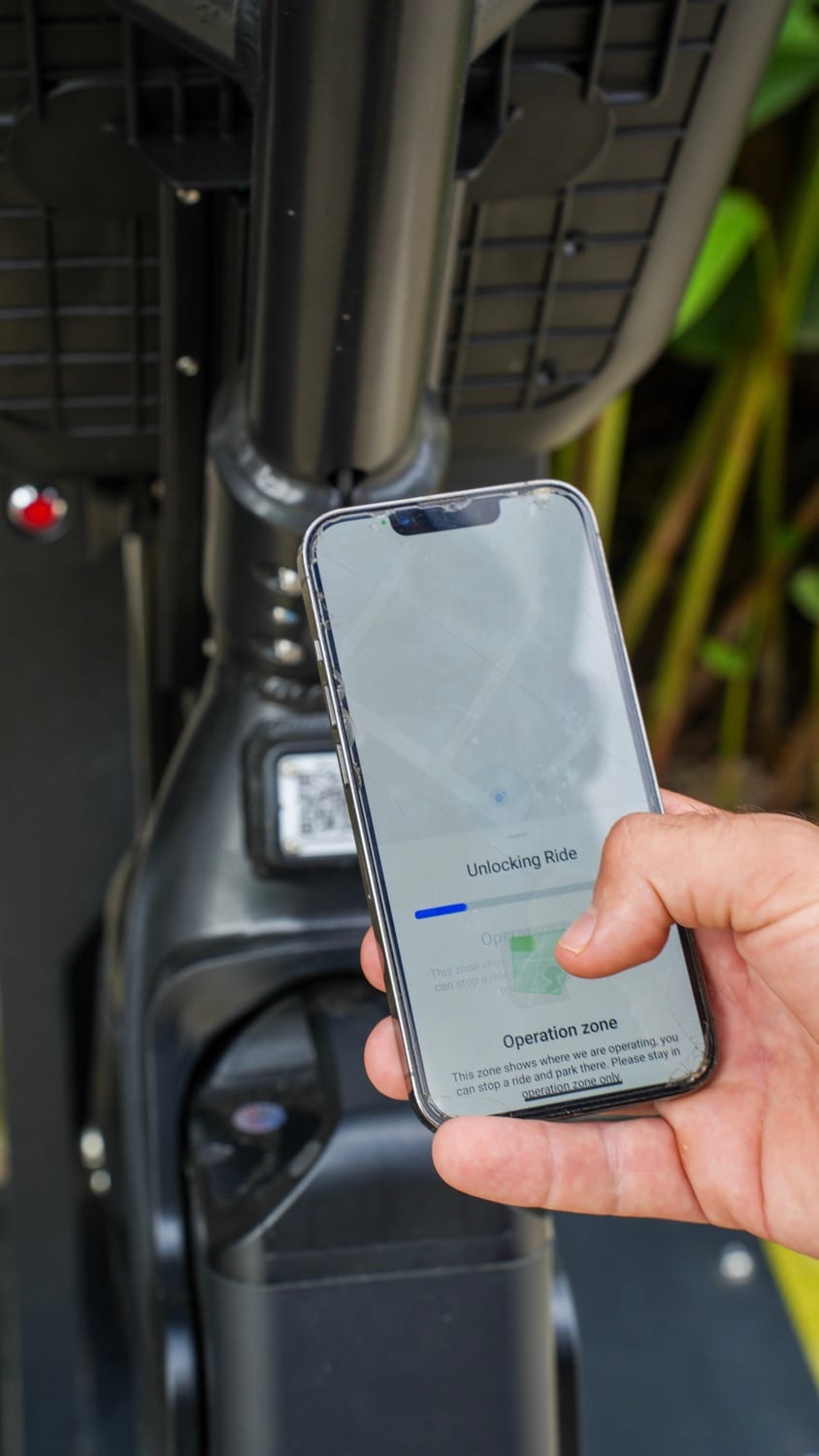 Bimba app confirming the unlock of an electric bike