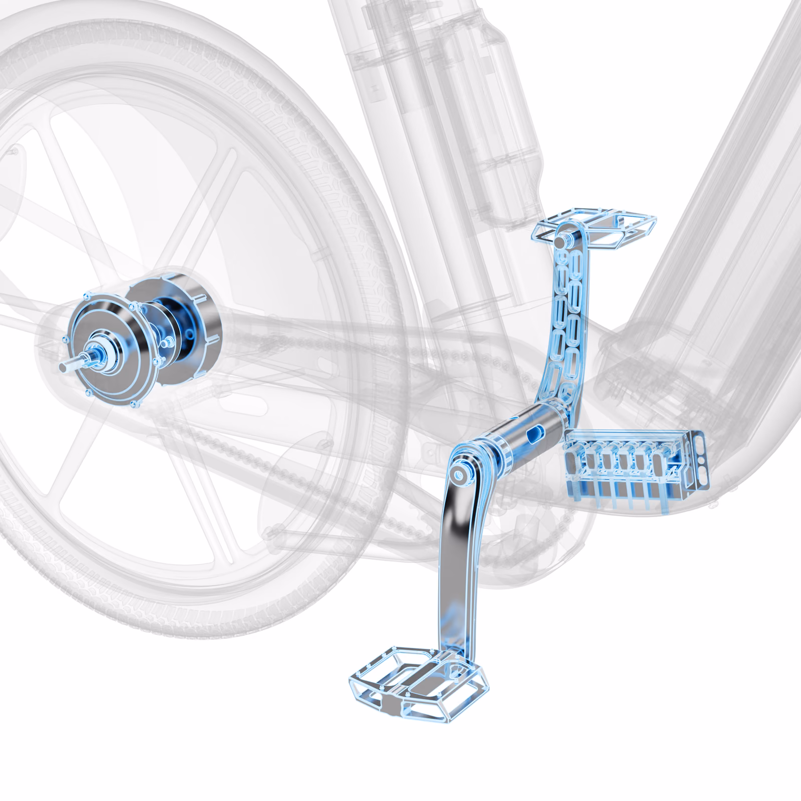 Vista técnica del sistema de pedaleo y transmisión