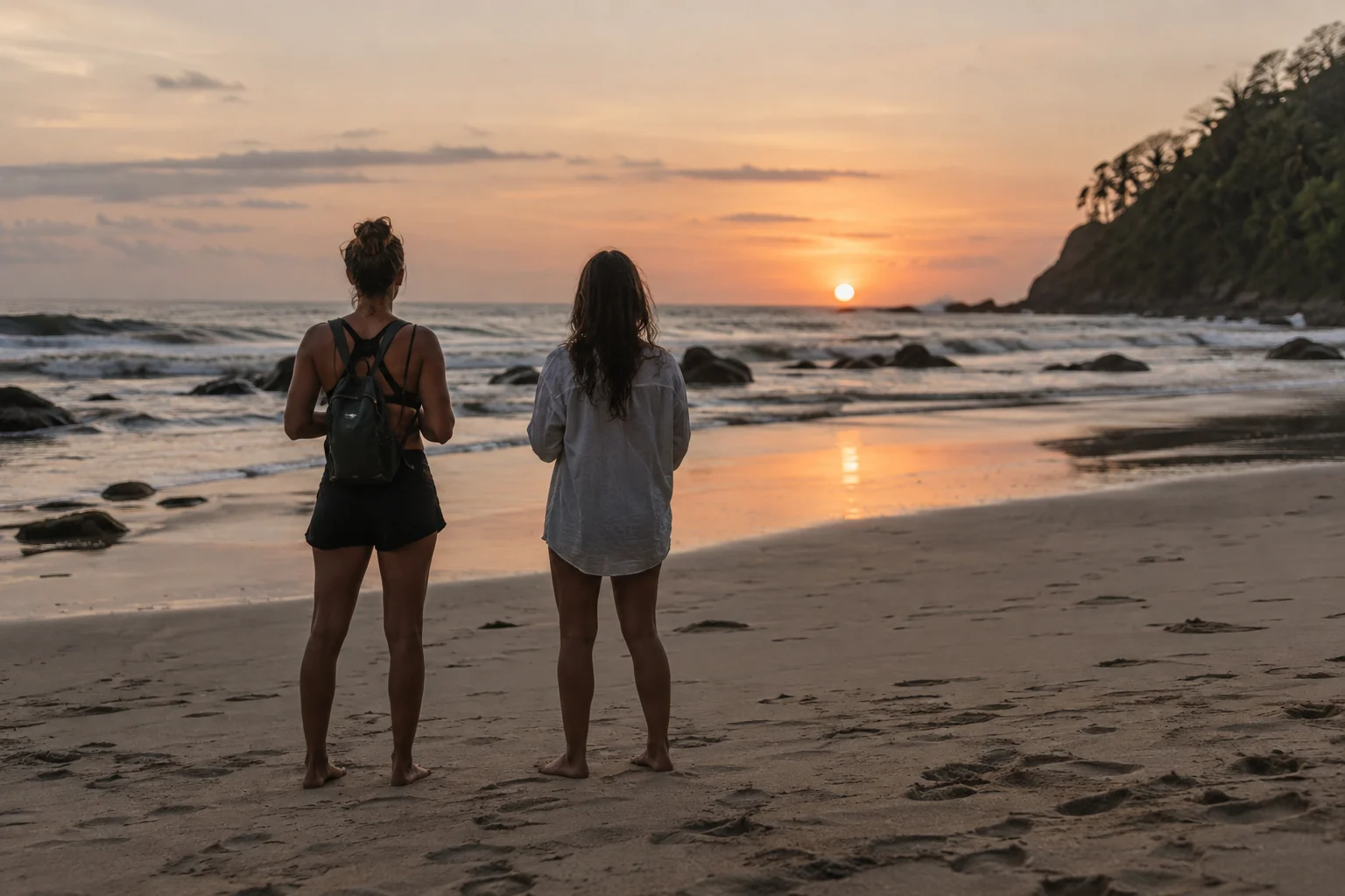 Friends watching sunset from the upper beach