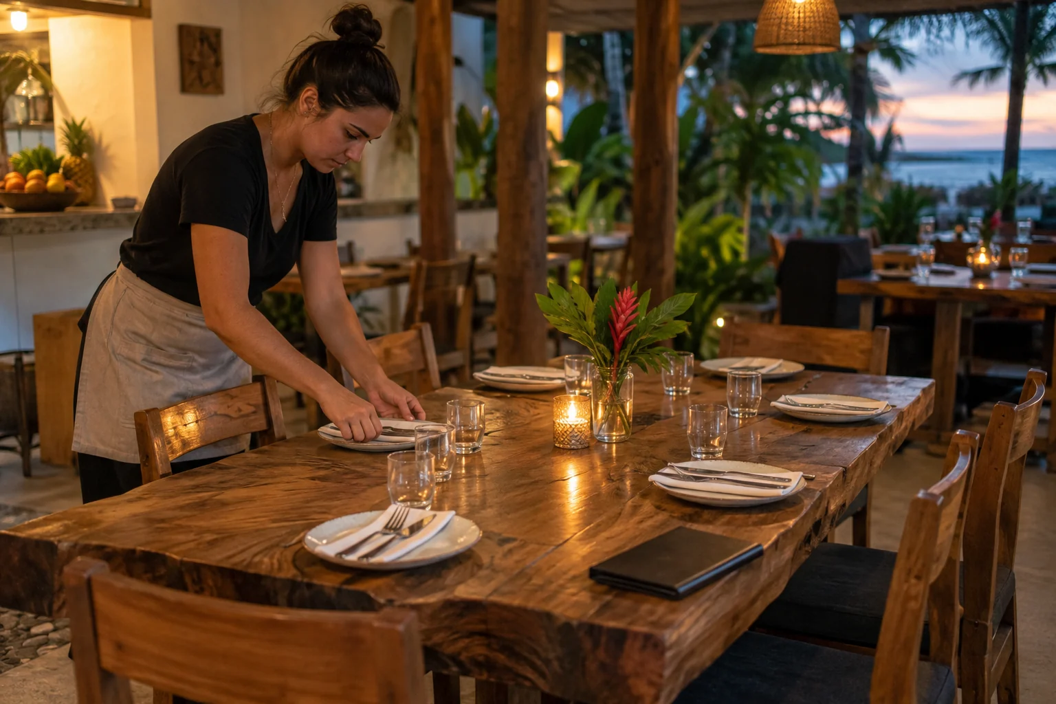 Mesa de restaurante preparada para una reserva de grupo